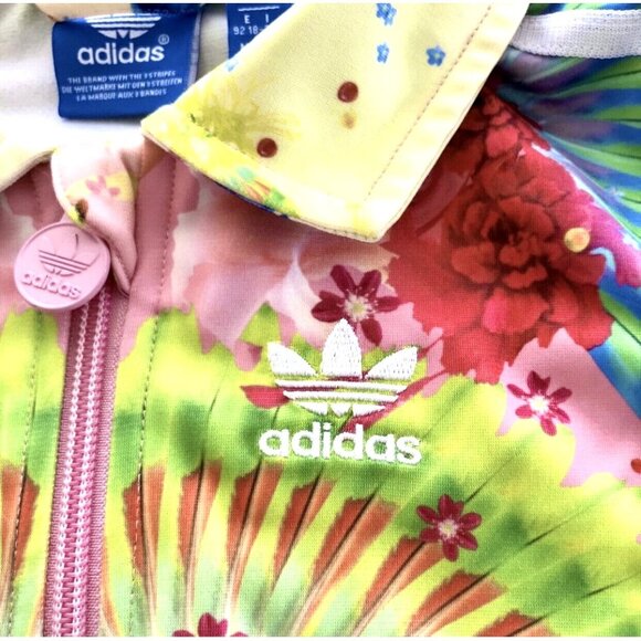 HTF Pattern Adidas Originals Pink Firebird Flower Trefoil Track Jacket Size 2T - Picture 2 of 8